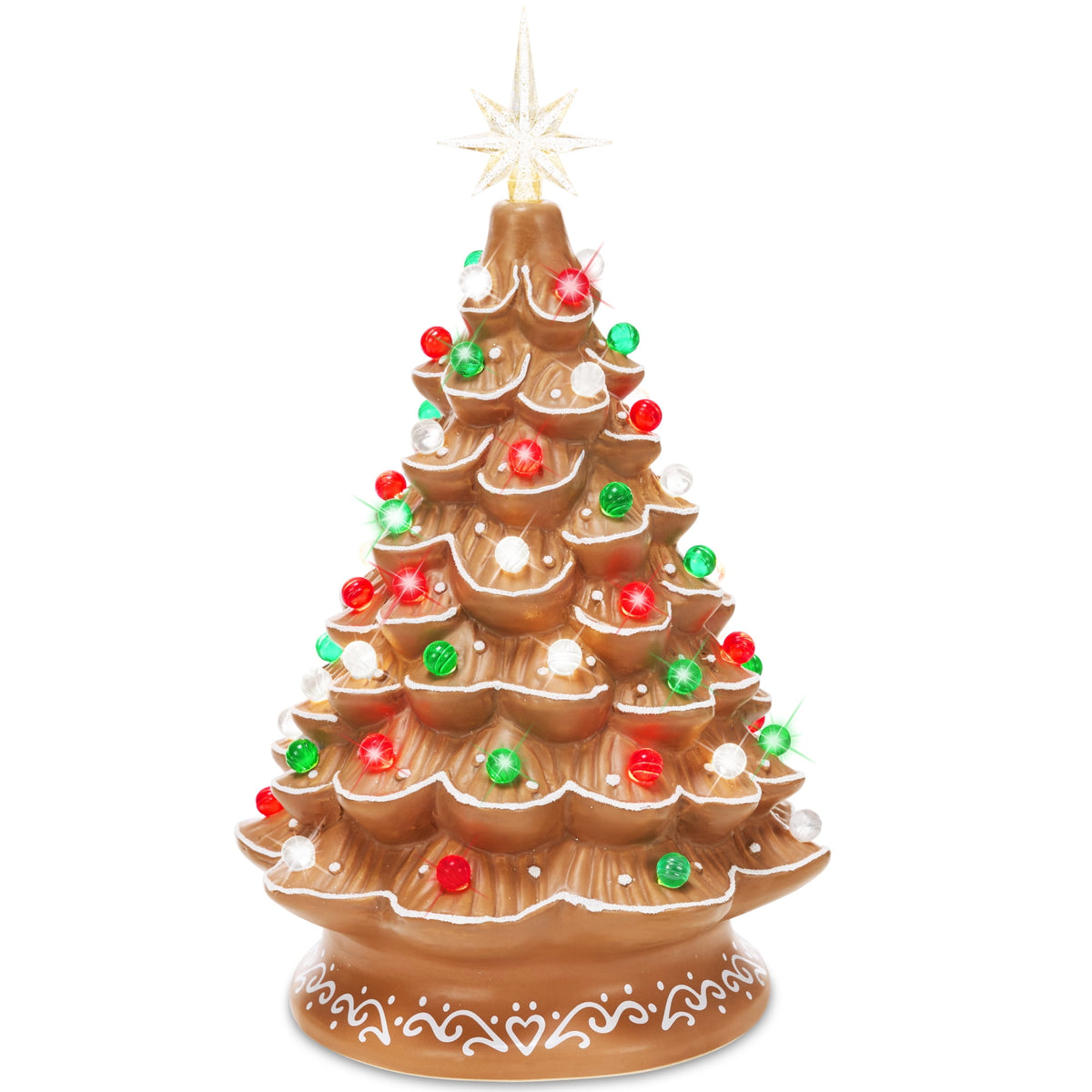 Best Choice Products Ceramic Christmas Tree, Pre-lit Hand-Painted Tabletop Holiday Tree - Green w/ Multicolored Lights