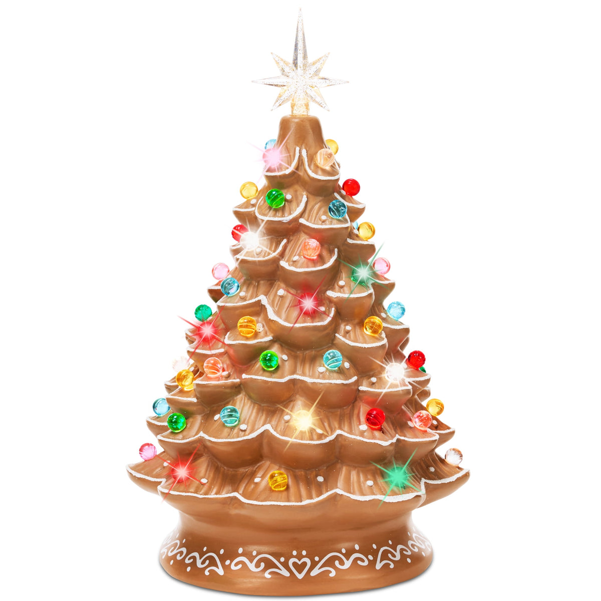 Best Choice Products Ceramic Christmas Tree, Pre-lit Hand-Painted Tabletop Holiday Tree - Green w/ Multicolored Lights
