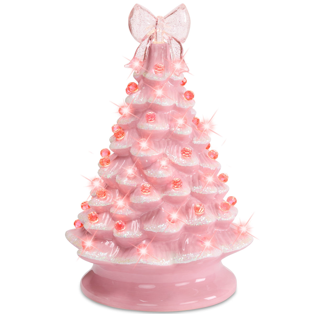 Best Choice Products Ceramic Christmas Tree, Pre-lit Hand-Painted Tabletop Holiday Tree - Green w/ Multicolored Lights