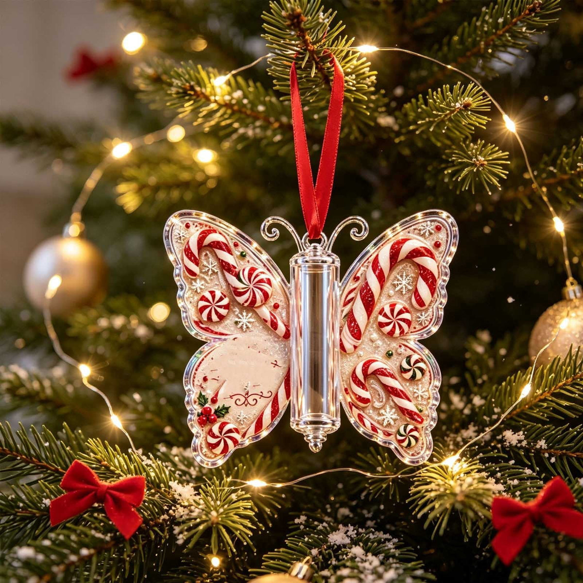 Butterfly Christmas Money Gift Ornament, Angel‑Pattern Acrylic Cash Holder with Clear Compartment, Hanging Xmas Cash Wallet Decor for Christmas Tree, Window, Car, Creative Holiday Present