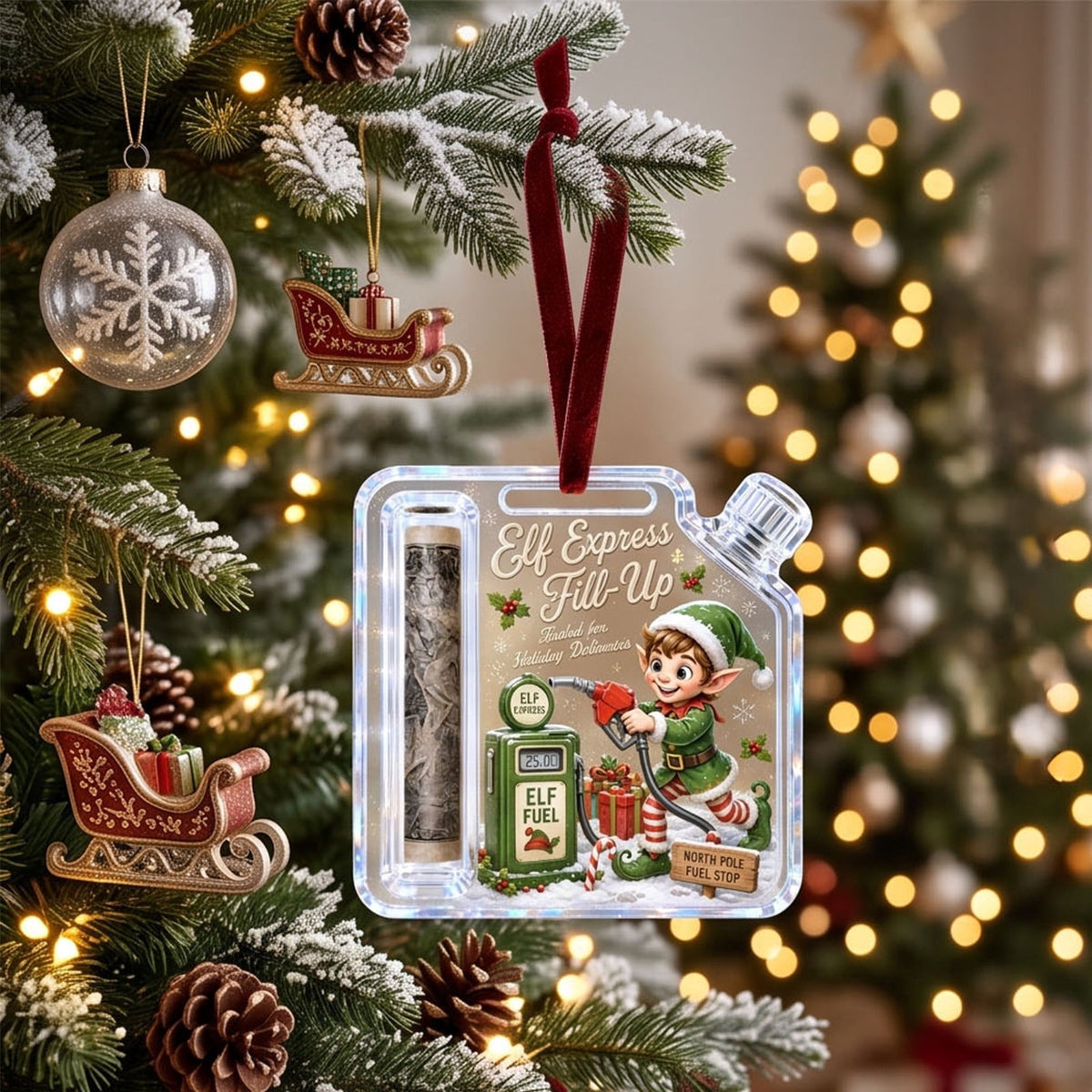 Christmas Cash Gift Stocking Shaped Ornament, Crystal-Clear Cash Holder Ornament with Xmas Stocking Design, Hanging Money Keepsake for Christmas Tree Wreath Garland, Surprise for Family Friends (F)