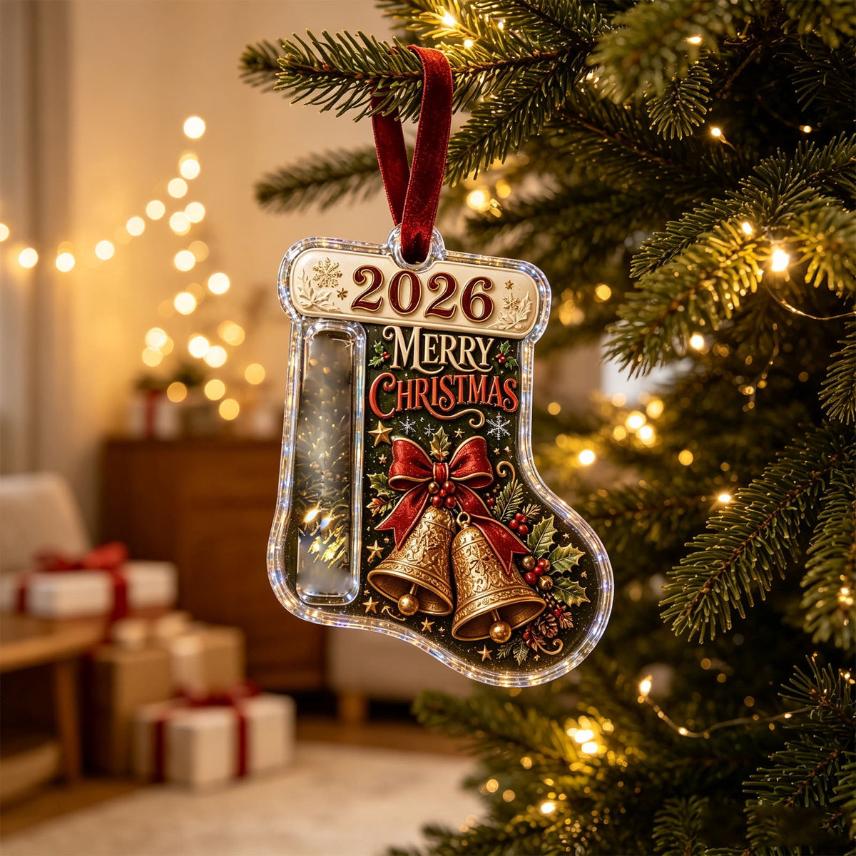 Christmas Cash Gift Stocking Shaped Ornament, Crystal-Clear Cash Holder Ornament with Xmas Stocking Design, Hanging Money Keepsake for Christmas Tree Wreath Garland, Surprise for Family Friends (F)