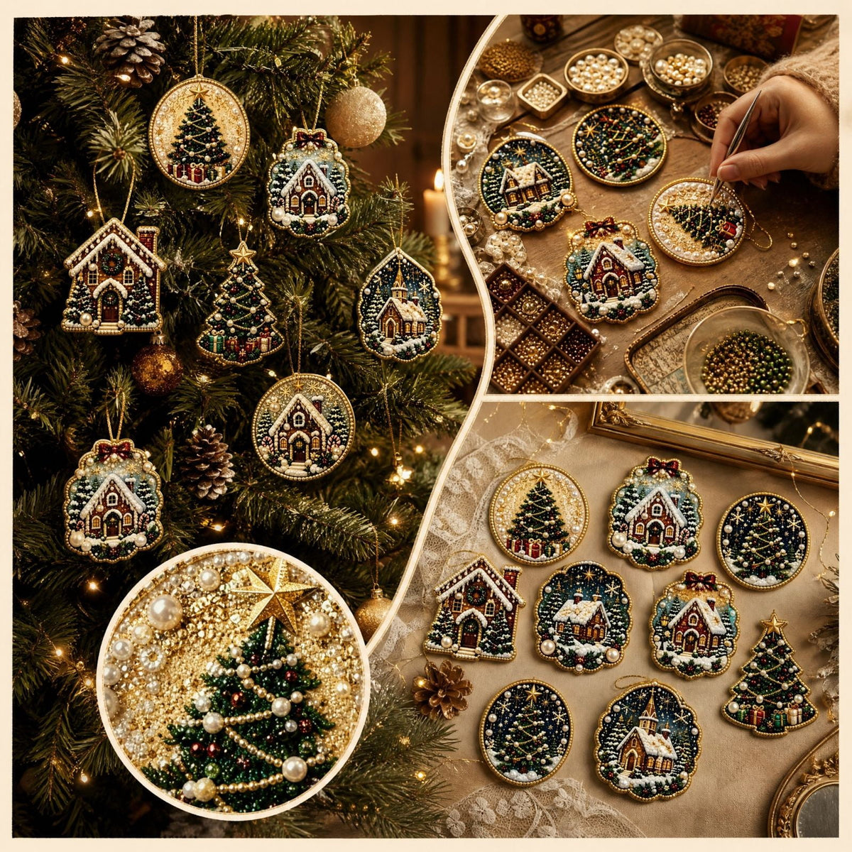 DIY Christmas Ornaments for Xmas Tree Hangings- Pearl Art Kits for Adults, Christmas Ornaments Set of 12, 2.76 Inch