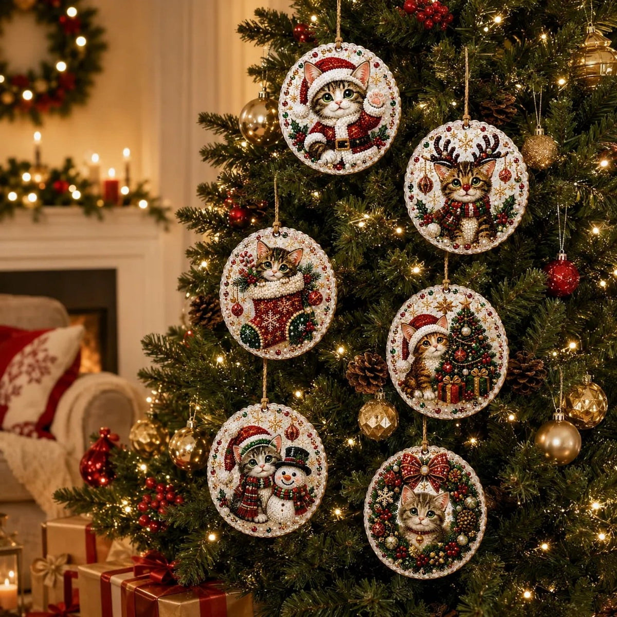 Clearance! 6Pcs Wooden Christmas Ornaments DIY Pearl Art Kits for Adults, Hanging Diamond Art Christmas Ornaments Set with Pearls, Special-Shaped Gems & Jute Twine, Christmas Decor Craft(#1)