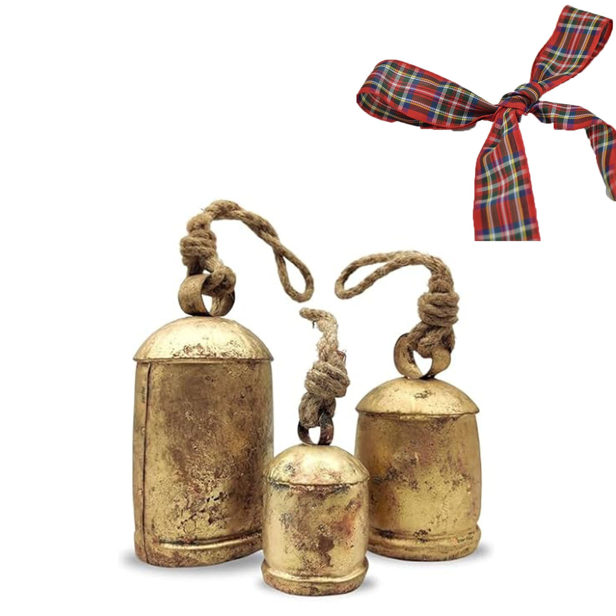 Clearance Christmas Decoration Christmas Decor Xmas Gifts Set Of 3 Christmas Bell Brass Cow Shabby Style Metal Hanging Giant Cow Bells Decor