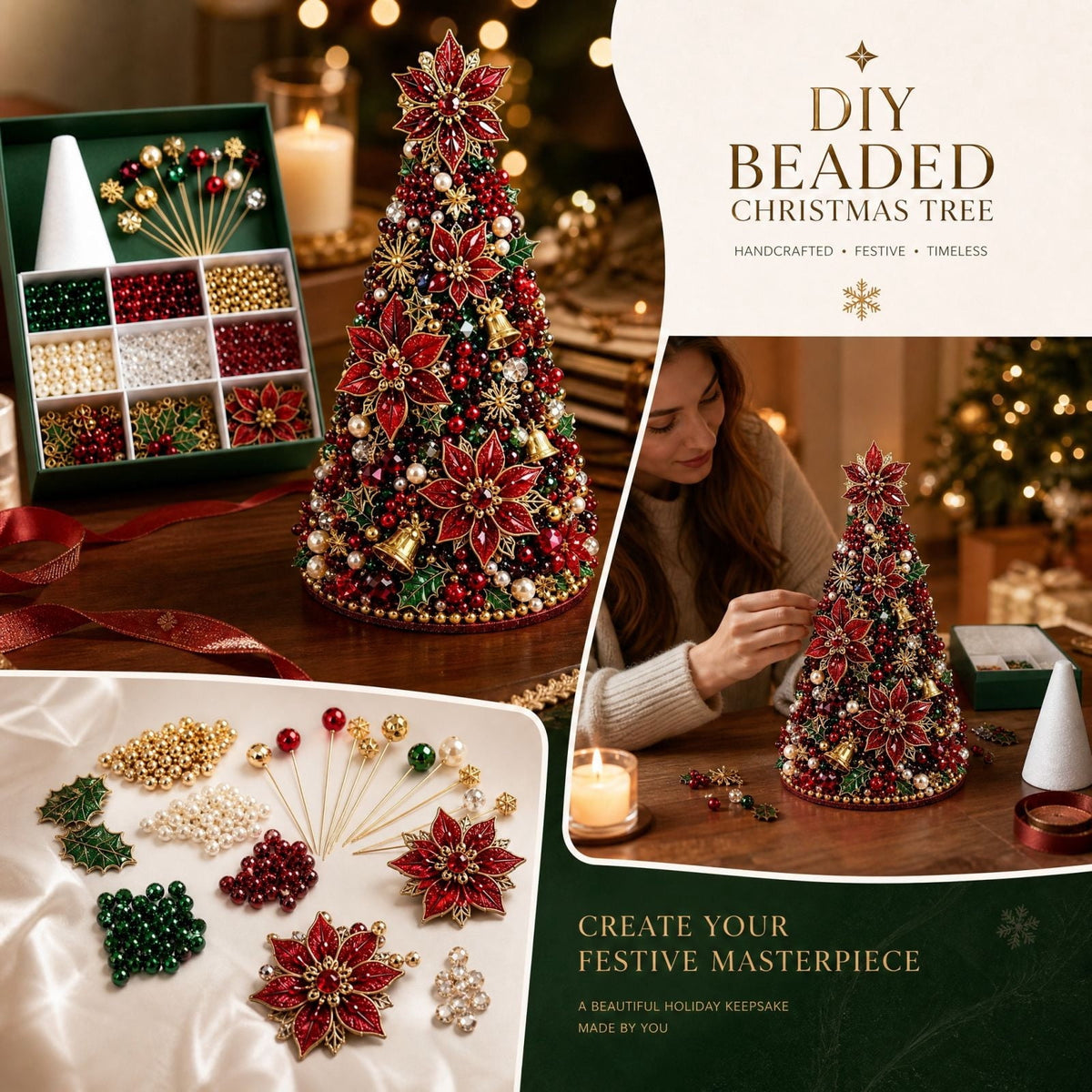 DIY Beaded Christmas Tree Craft Kit Christmas Decorations, 3D Candy Beaded Christmas Tree Craft Kit Christmas Decor, Christmas Crafts for Adults
