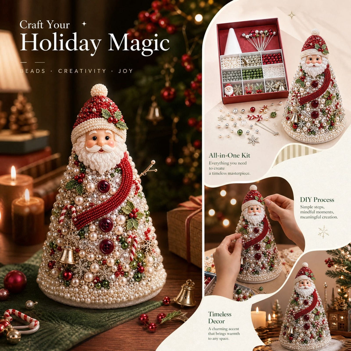 DIY Beaded Christmas Tree Craft Kit Christmas Decorations, 3D Candy Beaded Christmas Tree Craft Kit Christmas Decor, Christmas Crafts for Adults