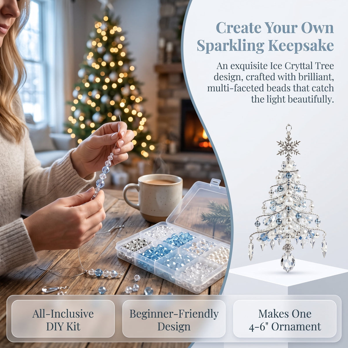 DIY Beaded Christmas Tree Kit, Christmas Decorations Handmade Beads Craft Set, Sparkling Crystal Xmas Ornaments for Tabletop Christmas Decor, Holiday Gifts for Adults by MPOISVA