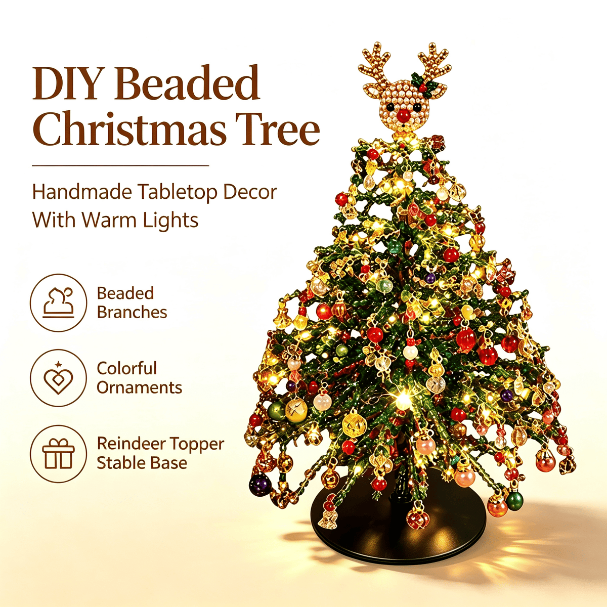 DIY Beaded Christmas Tree Kit, Christmas Decorations Handmade Beads Craft Set, Sparkling Crystal Xmas Ornaments for Tabletop Christmas Decor, Holiday Gifts for Adults by MPOISVA