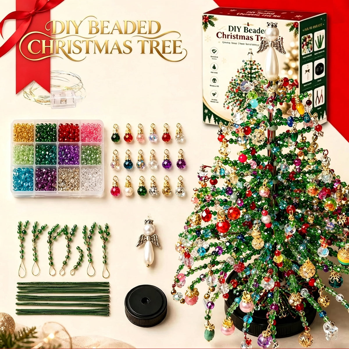 DIY Beaded Christmas Tree Kit, Christmas Decorations Handmade Beads Craft Set, Sparkling Crystal Xmas Ornaments for Tabletop Christmas Decor, Holiday Gifts for Adults by MPOISVA