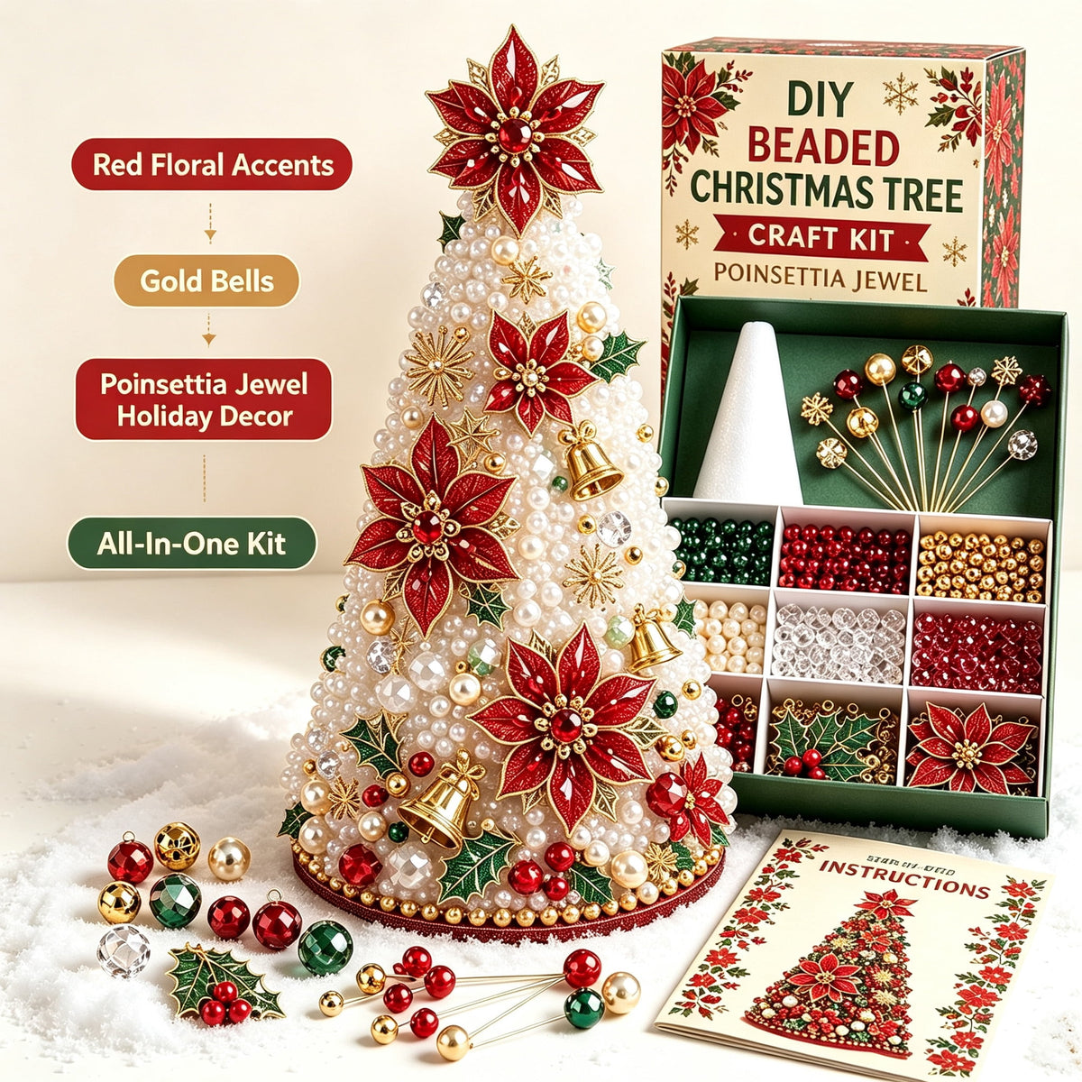 DIY Beaded Christmas Tree Kit, Christmas Decorations Handmade Beads Craft Set, Sparkling Crystal Xmas Ornaments for Tabletop Christmas Decor, Holiday Gifts for Adults by MPOISVA
