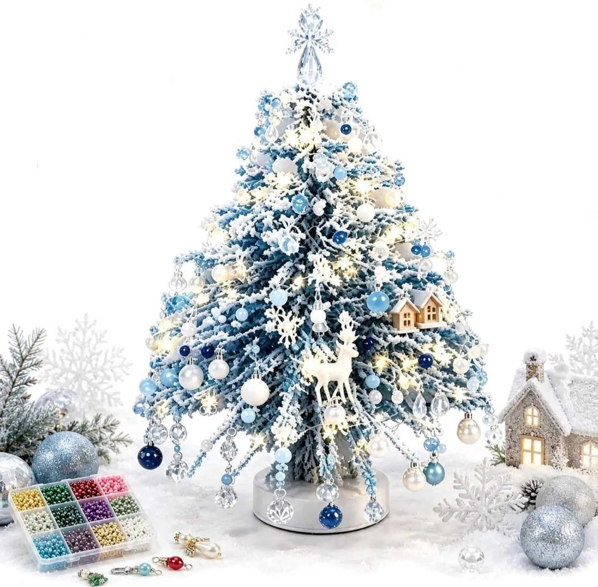 DIY Beaded Christmas Tree Kit, Crystal Bead Holiday Craft Set for Adults, Christmas Ornament Charms, Metal Frame Tabletop Decor, Holiday Gift
