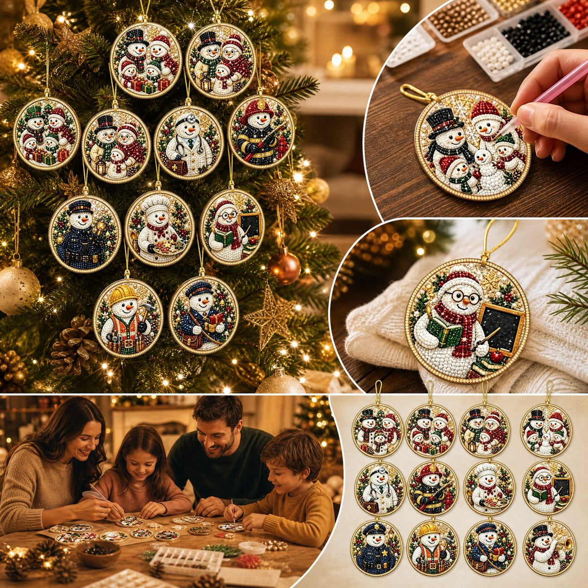 DIY Christmas Ornaments for Xmas Tree Hangings- Pearl Art Kits for Adults, Christmas Ornaments Set of 12, 2.76 Inch