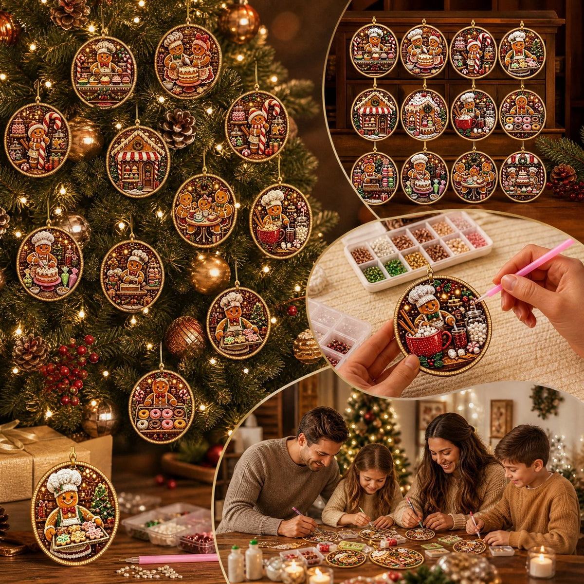 DIY Christmas Ornaments for Xmas Tree Hangings- Pearl Art Kits for Adults, Christmas Ornaments Set of 12, 2.76 Inch