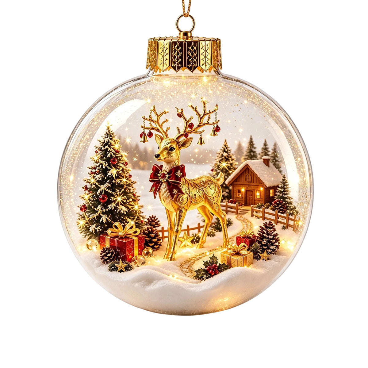 Glowing Christmas Scene Ornament Clearance, 3.15 Inch Light Up Mini Holiday Bauble with Warm LED, Xmas Tree Hanging Decor for Window Mantel Shelf