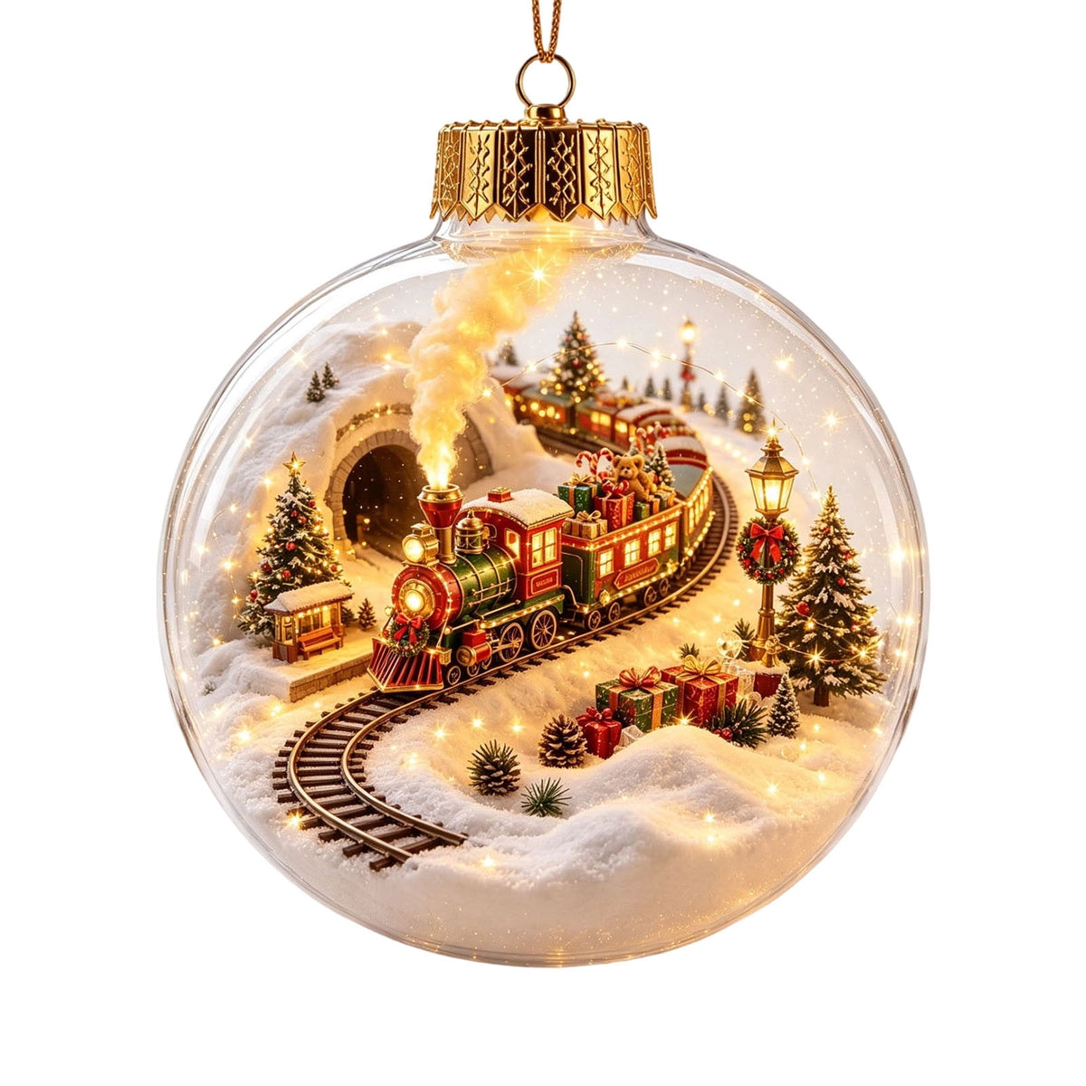 Glowing Christmas Scene Ornament Clearance, 3.15 Inch Light Up Mini Holiday Bauble with Warm LED, Xmas Tree Hanging Decor for Window Mantel Shelf