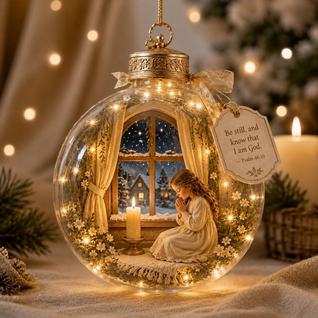 Glowing Christmas Story Ornament, Light-Up Mini Holiday Scene, Festive Keepsake for Christmas Tree, Mantel & Christmas Party Decor (Nativity)