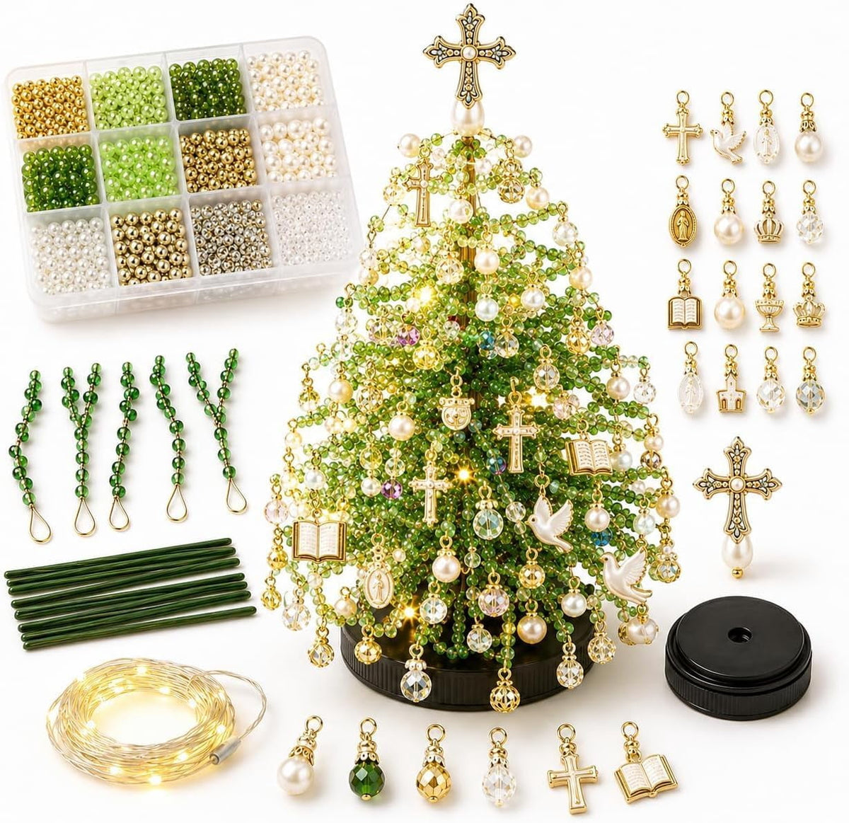 2026 New DIY Beaded Christmas Tree Kit, 3D Crystal Bead and Pearl Craft Set for Adults with Metal Frame, Sparkling Tabletop Christmas Decor, Holiday Gift