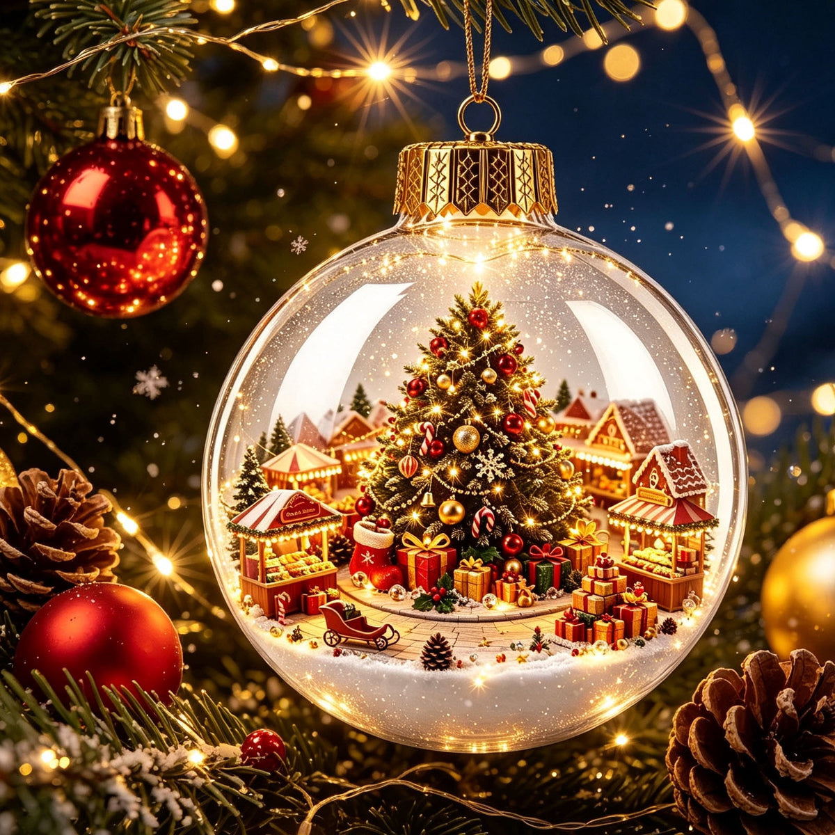 Mivyn Glowing Christmas Story Ornament, 4"Light-Up Mini Holiday Scene with Warm LED Light, Festive Keepsake Gift for Home Christmas Party Decoration,1PCS,