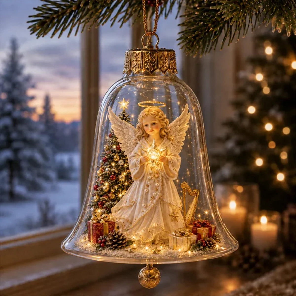 Mivyn Glowing Christmas Story Ornament, 4"Light-Up Mini Holiday Scene with Warm LED Light, Festive Keepsake Gift for Home Christmas Party Decoration,1PCS,
