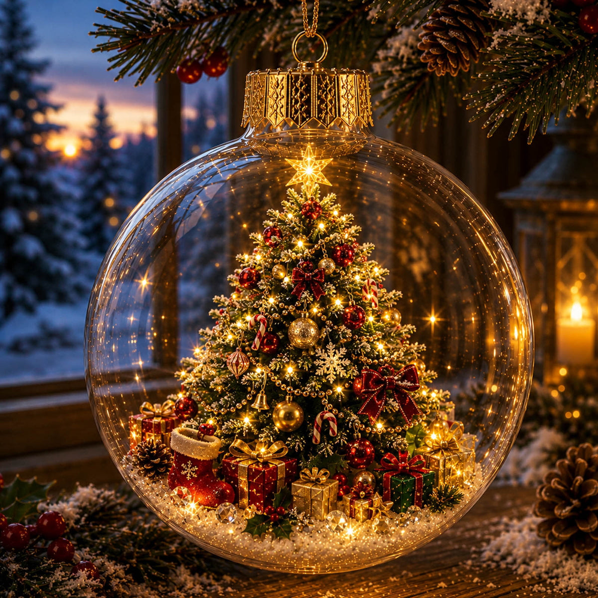 Mivyn Glowing Christmas Story Ornament, 4"Light-Up Mini Holiday Scene with Warm LED Light, Festive Keepsake Gift for Home Christmas Party Decoration,1PCS,