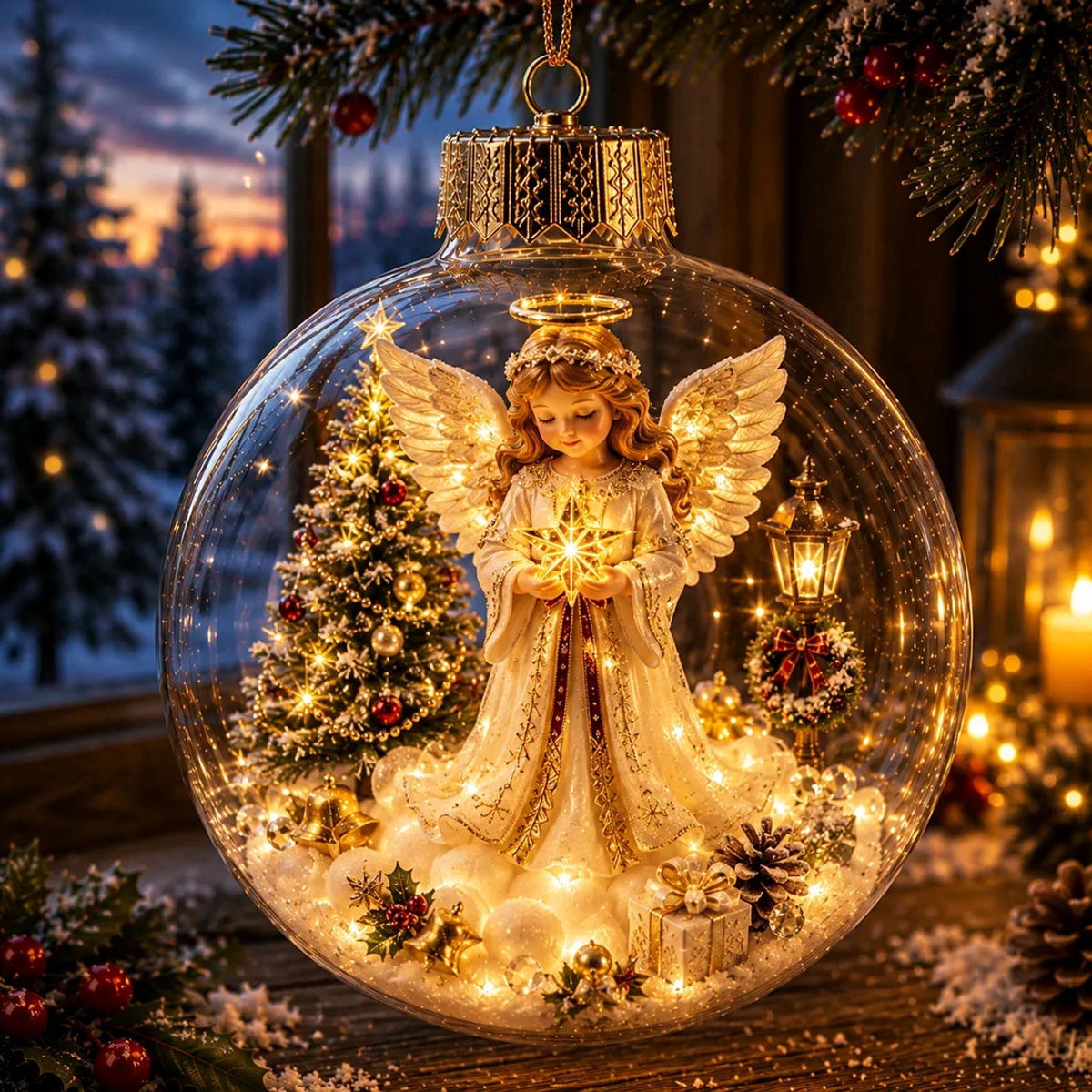 Mivyn Glowing Christmas Story Ornament, 4"Light-Up Mini Holiday Scene with Warm LED Light, Festive Keepsake Gift for Home Christmas Party Decoration,1PCS,