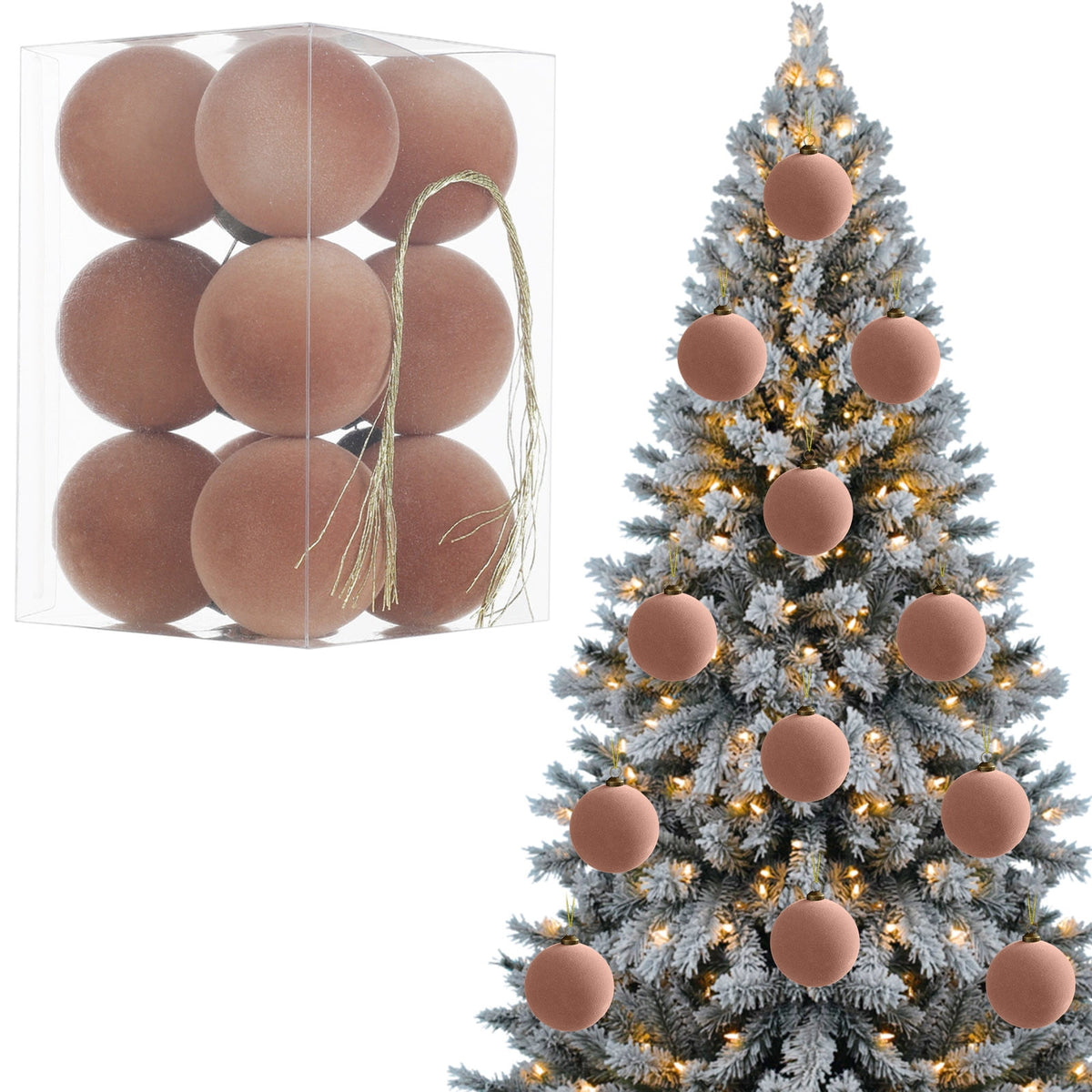 Roiihwy Green 12 Pcs Velvet Christmas Balls 1.57in Flocked Plastic Ornaments Xmas Decorative Hanging for Tree Holiday Decor