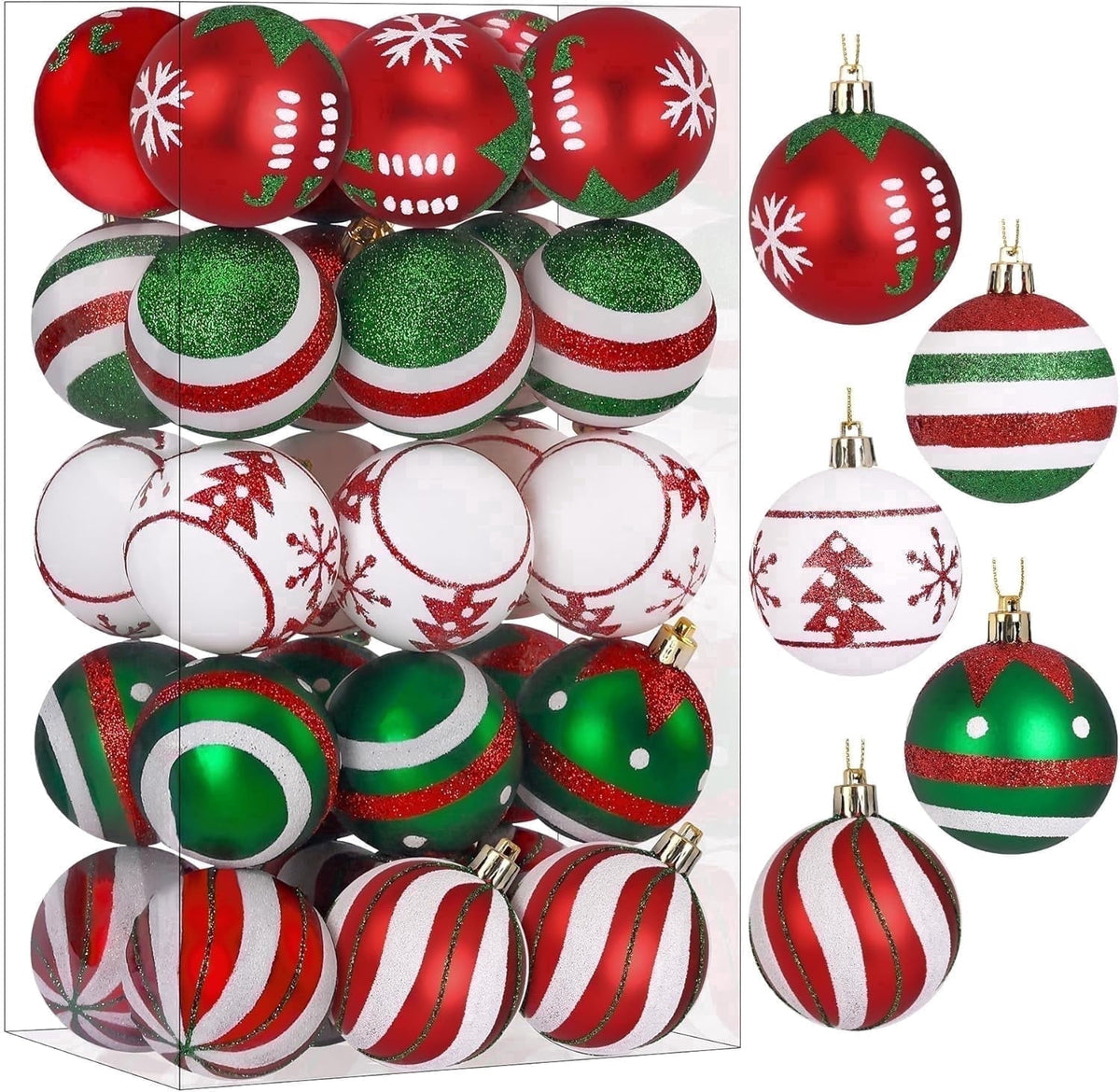 30ct Christmas Ball Ornaments, 2.36 in Shatterproof Xmas Tree Decorations, Plastic Baubles for Holiday, Party, Wedding, or Home Decor, Red & Gold