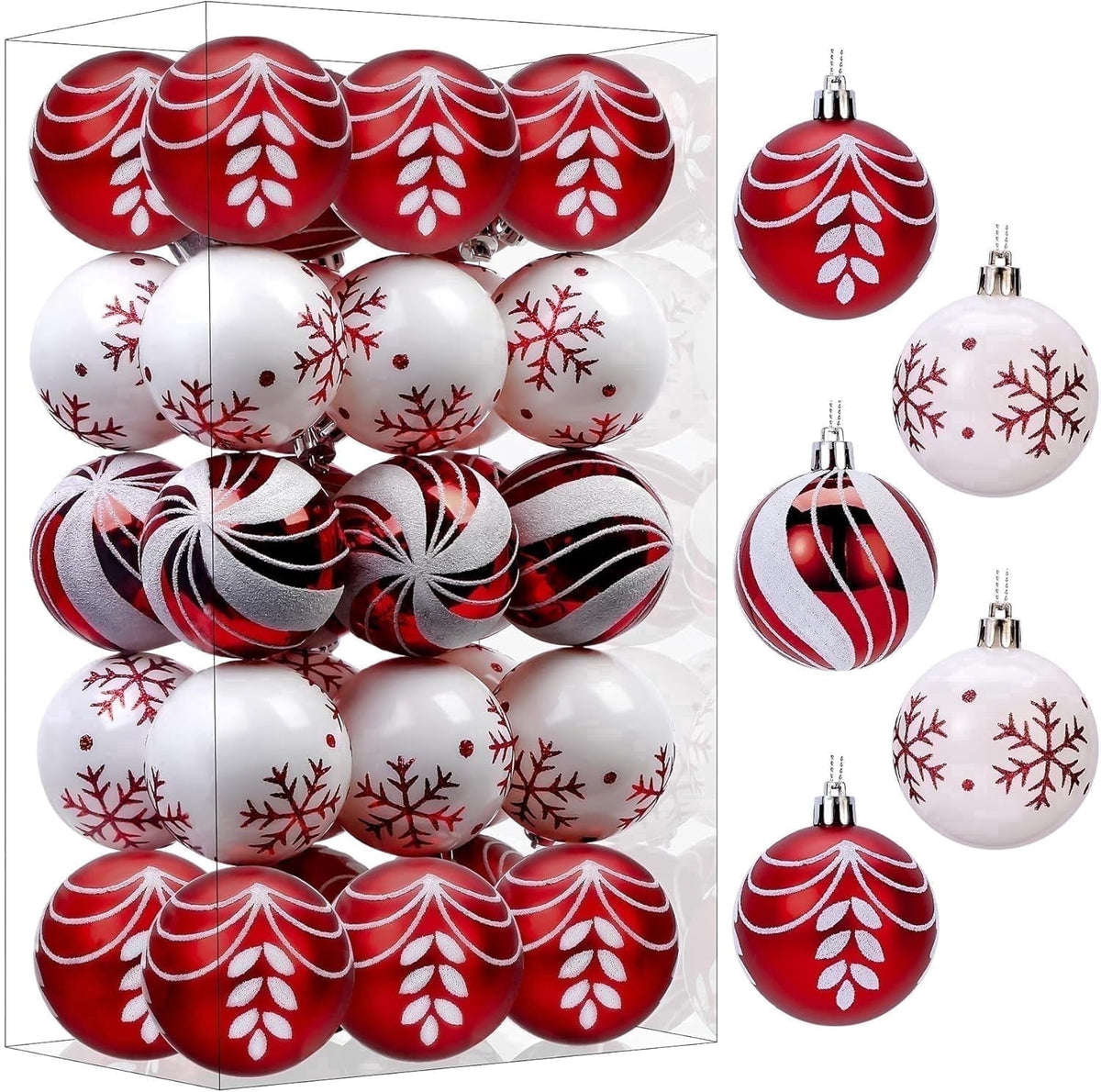 30ct Christmas Ball Ornaments, 2.36 in Shatterproof Xmas Tree Decorations, Plastic Baubles for Holiday, Party, Wedding, or Home Decor, Red & Gold