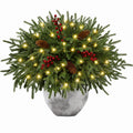 Waipfaru Artificial Christmas Norfolk Pine Branches with Lights,16 Pcs Fake Evergreen Real Touch Greenery Stem for Xmas Holiday Winter Table Indoor Decor