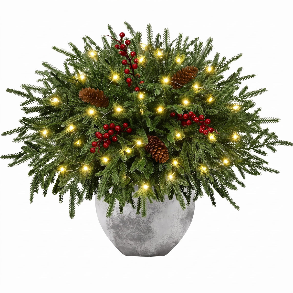 Waipfaru Artificial Christmas Norfolk Pine Branches with Lights,16 Pcs Fake Evergreen Real Touch Greenery Stem for Xmas Holiday Winter Table Indoor Decor