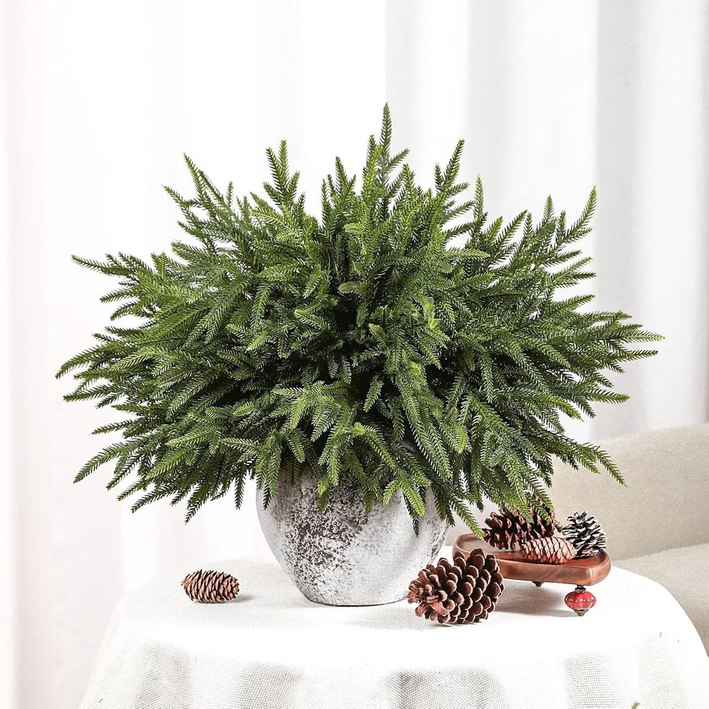 Lolsea 20 Pcs Christmas Norfolk Pine Branches, 18 inch Artificial Pine Branches for Vase, Garland and Table & Christmas Decor