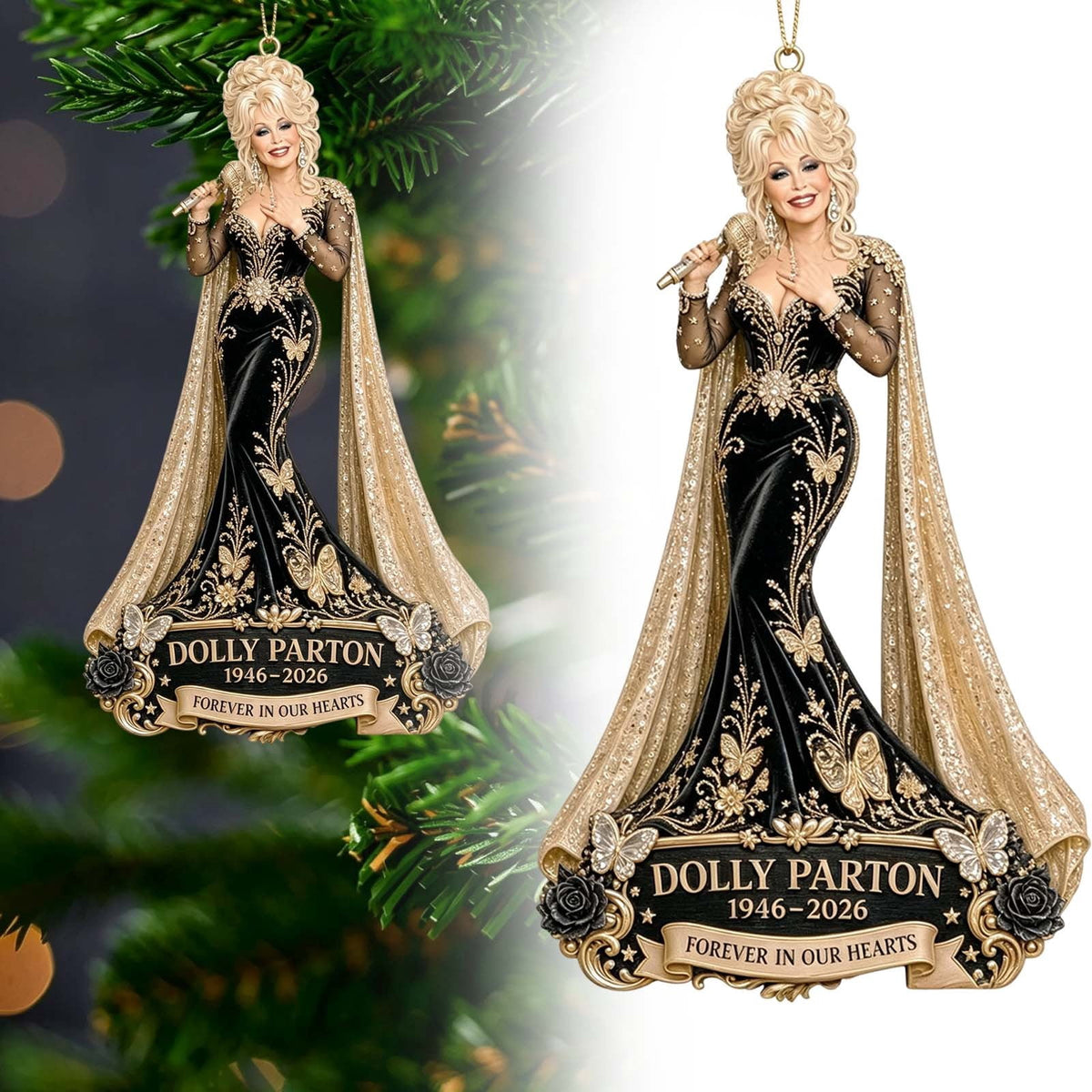 Dolly Memorial Acrylic Christmas Ornament Themed Christmas Ornament for Tree Car Office Home Dolly Themed Xmas Hanging Decor Country Music Holiday Decoration Gift
