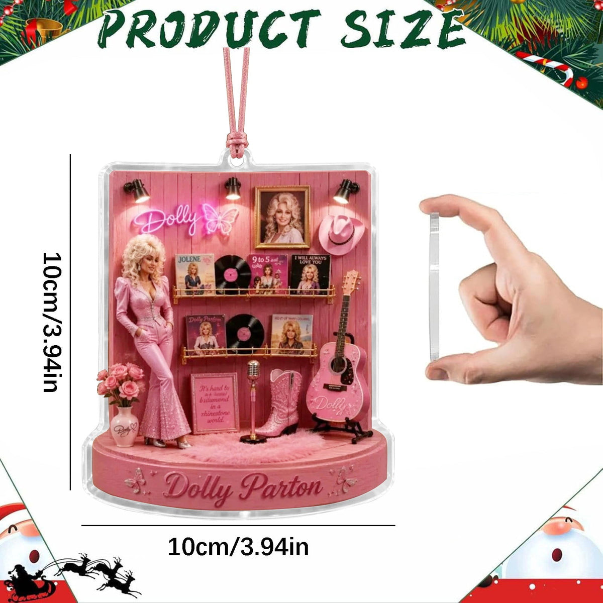 Dolly Memorial Acrylic Christmas Ornament Themed Christmas Ornament for Tree Car Office Home Dolly Themed Xmas Hanging Decor Country Music Holiday Decoration Gift