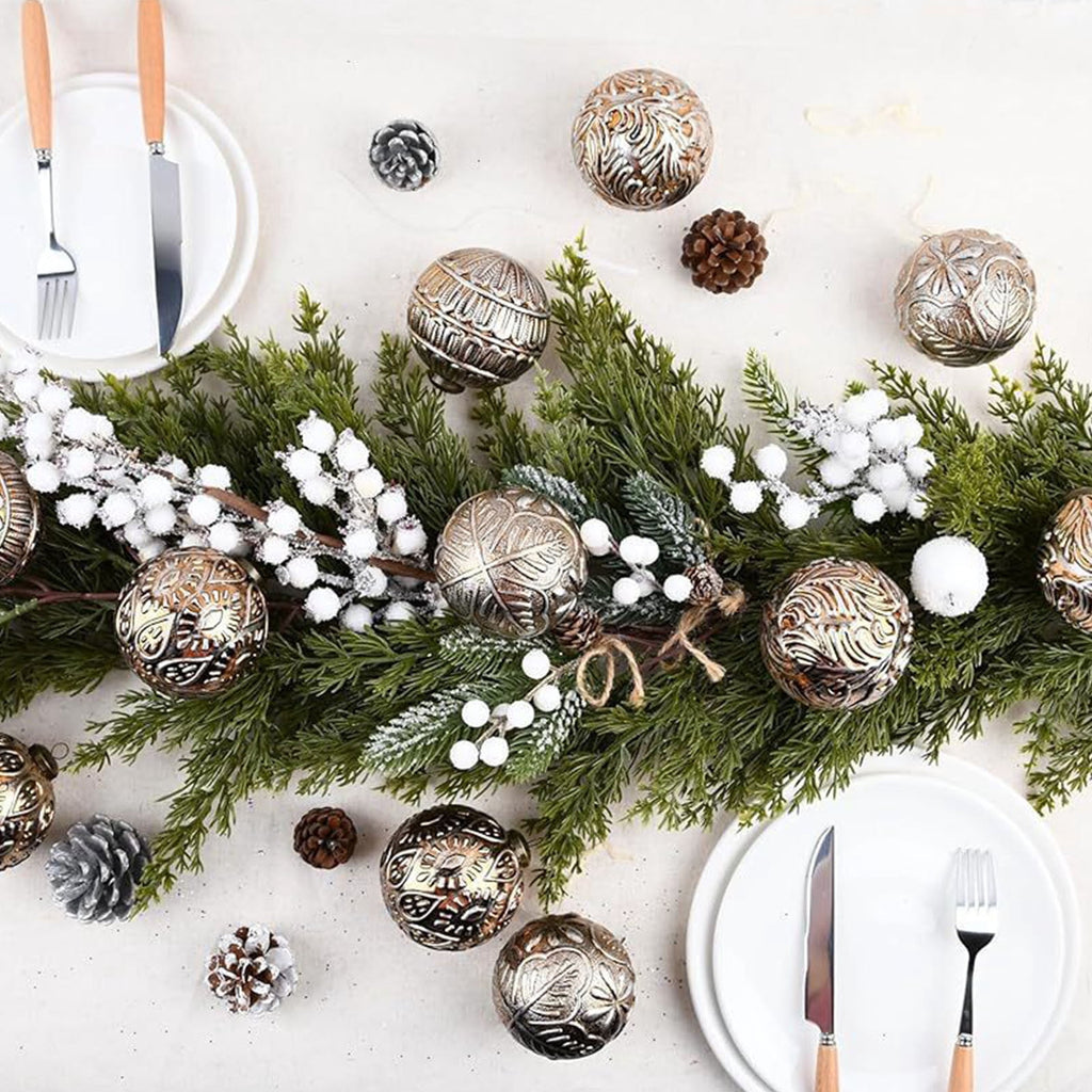 Christmas Ornaments, 12PCS White and Gold Embossed Christmas Balls Hanging Decorations for Tree Garland Wreath Indoor Outdoor Holiday Party Decor