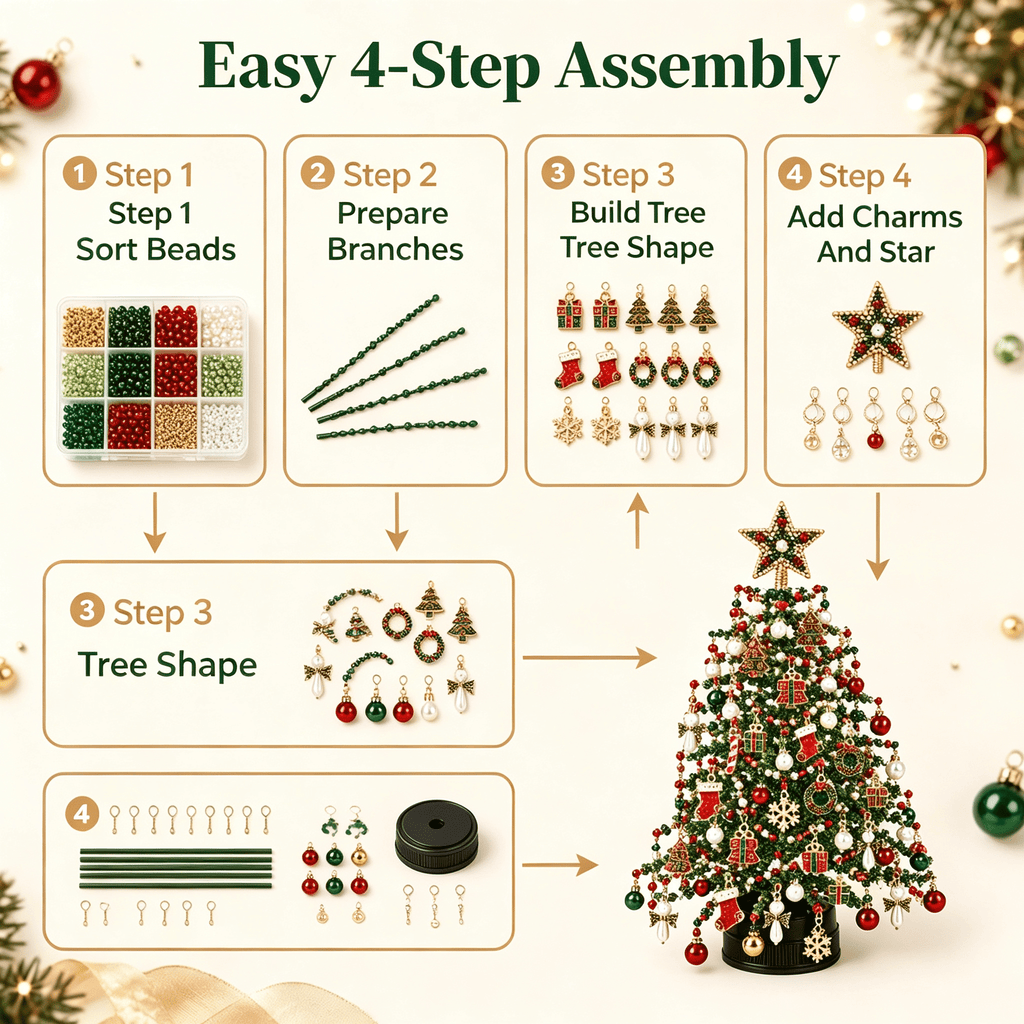 DIY Beaded Christmas Tree Kit, Christmas Decorations Handmade Beads Craft Set, Sparkling Crystal Xmas Ornaments for Tabletop Christmas Decor, Holiday Gifts for Adults by MPOISVA