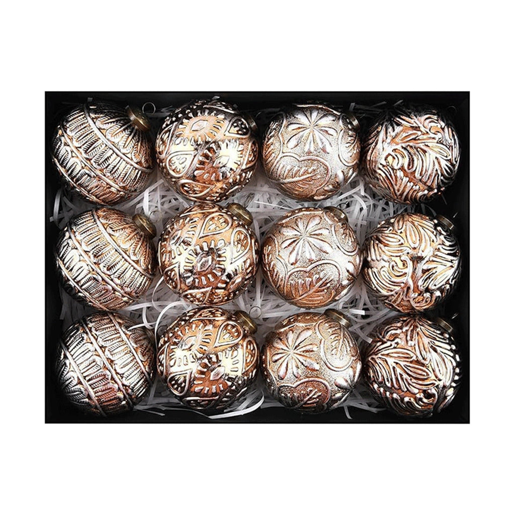Christmas Ornaments, 12PCS White and Gold Embossed Christmas Balls Hanging Decorations for Tree Garland Wreath Indoor Outdoor Holiday Party Decor