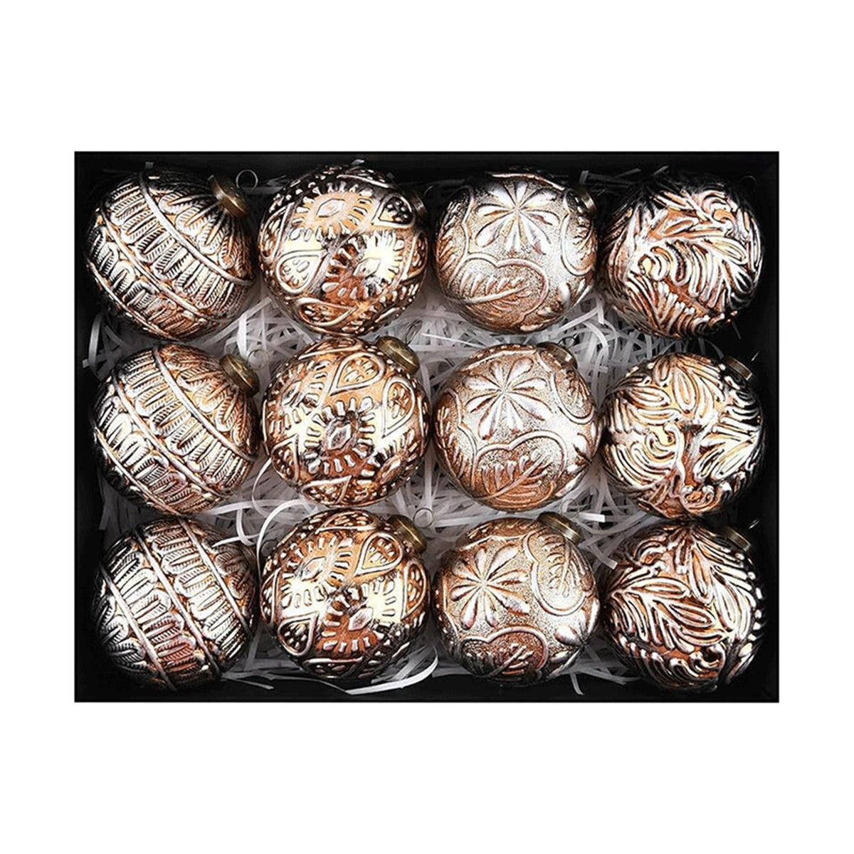 Christmas Ornaments, 12PCS White and Gold Embossed Christmas Balls Hanging Decorations for Tree Garland Wreath Indoor Outdoor Holiday Party Decor
