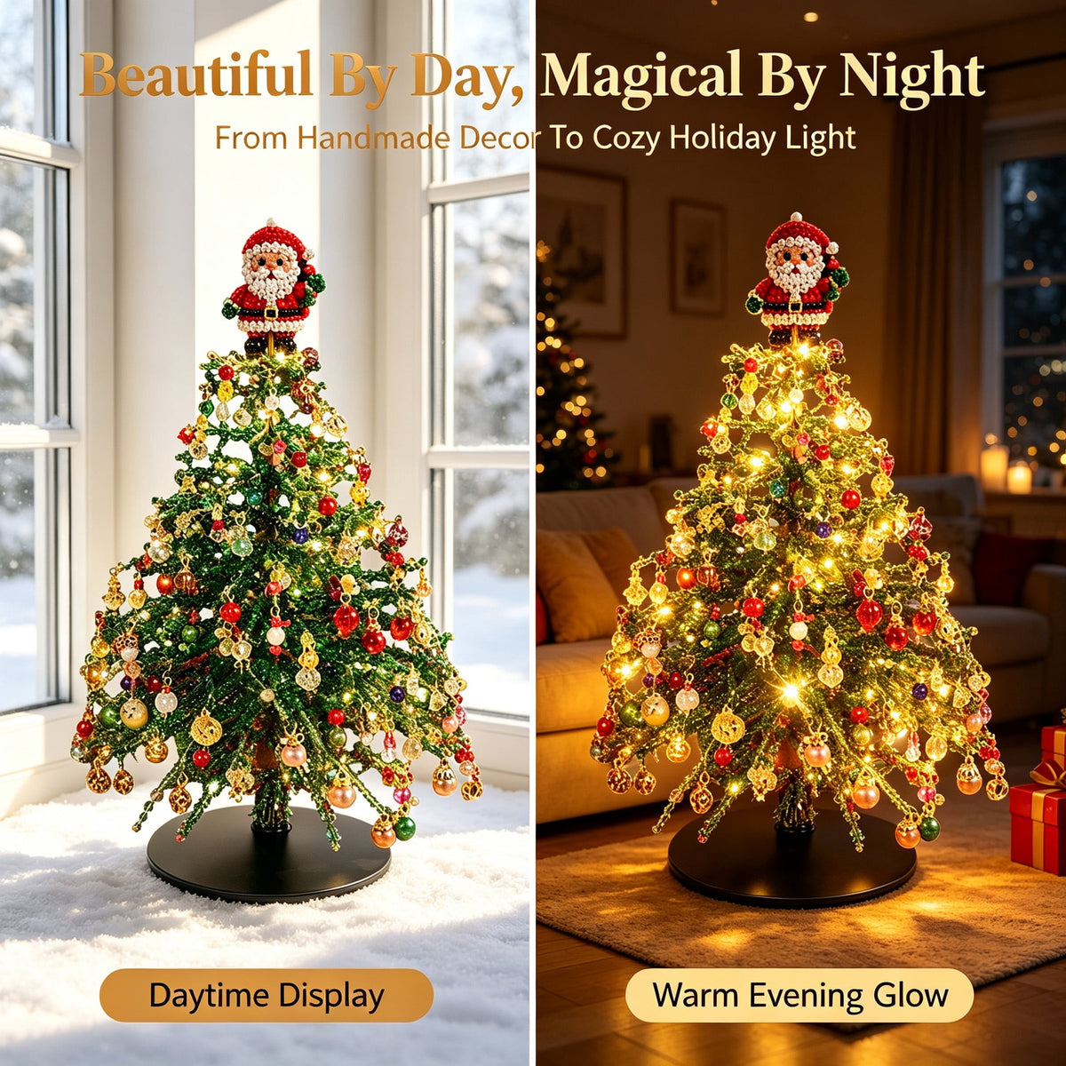 DIY Beaded Christmas Tree Kit, Christmas Decorations Handmade Beads Craft Set, Sparkling Crystal Xmas Ornaments for Tabletop Christmas Decor, Holiday Gifts for Adults by MPOISVA