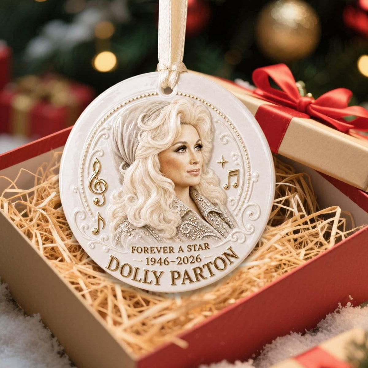 Dolly Memorial Acrylic Christmas Ornament Themed Christmas Ornament for Tree Car Office Home Dolly Themed Xmas Hanging Decor Country Music Holiday Decoration Gift