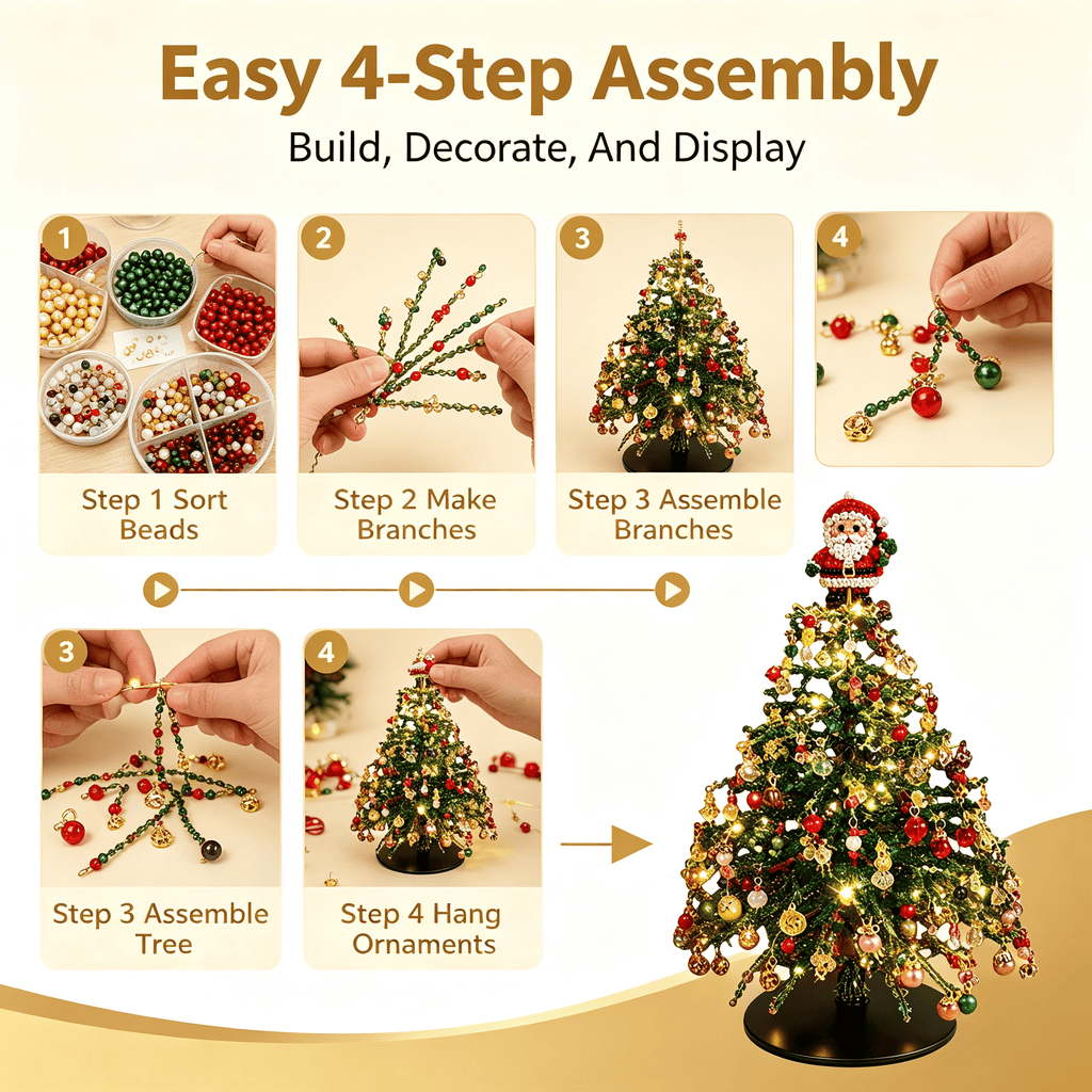 DIY Beaded Christmas Tree Kit, Christmas Decorations Handmade Beads Craft Set, Sparkling Crystal Xmas Ornaments for Tabletop Christmas Decor, Holiday Gifts for Adults by MPOISVA