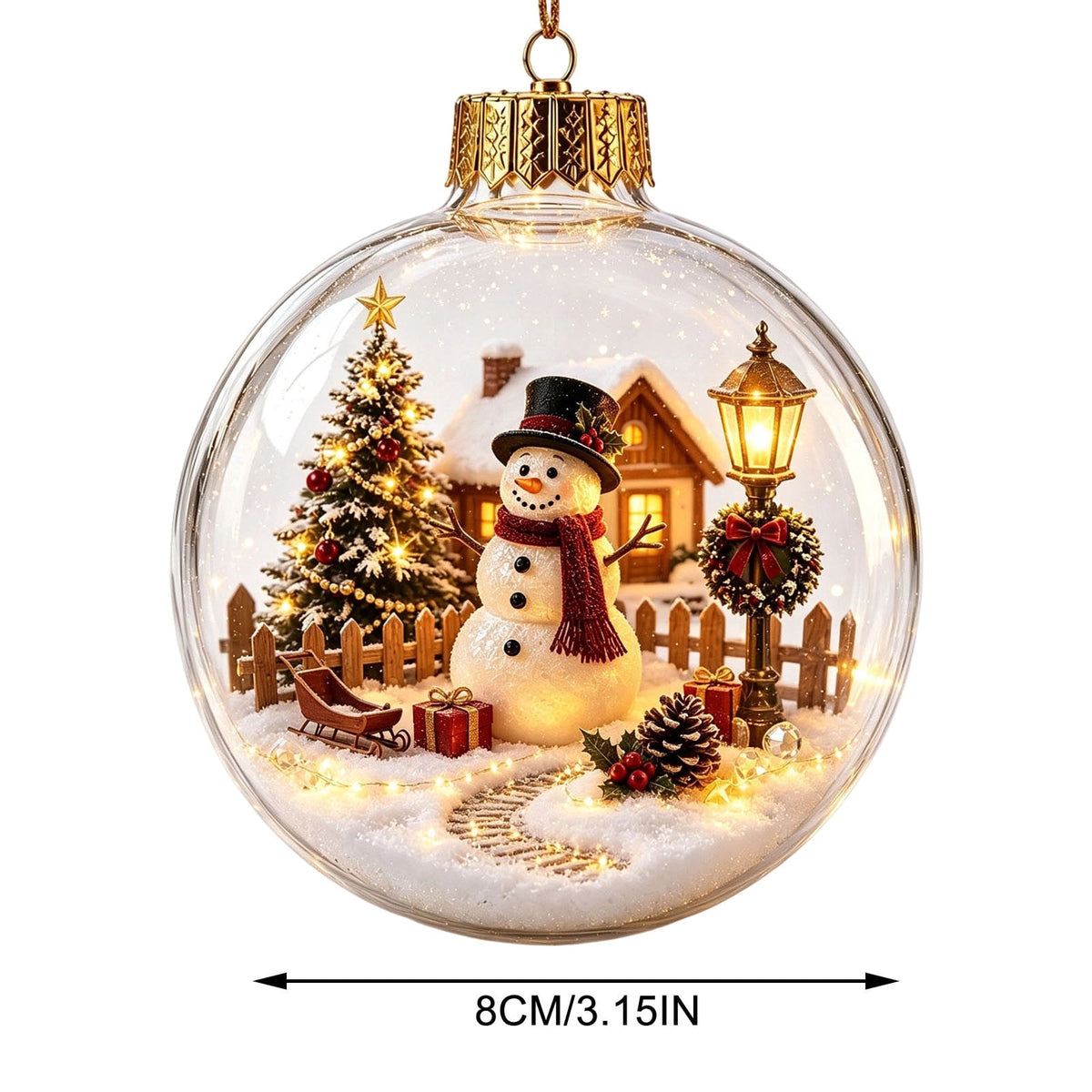Glowing Christmas Scene Ornament Clearance, 3.15 Inch Light Up Mini Holiday Bauble with Warm LED, Xmas Tree Hanging Decor for Window Mantel Shelf