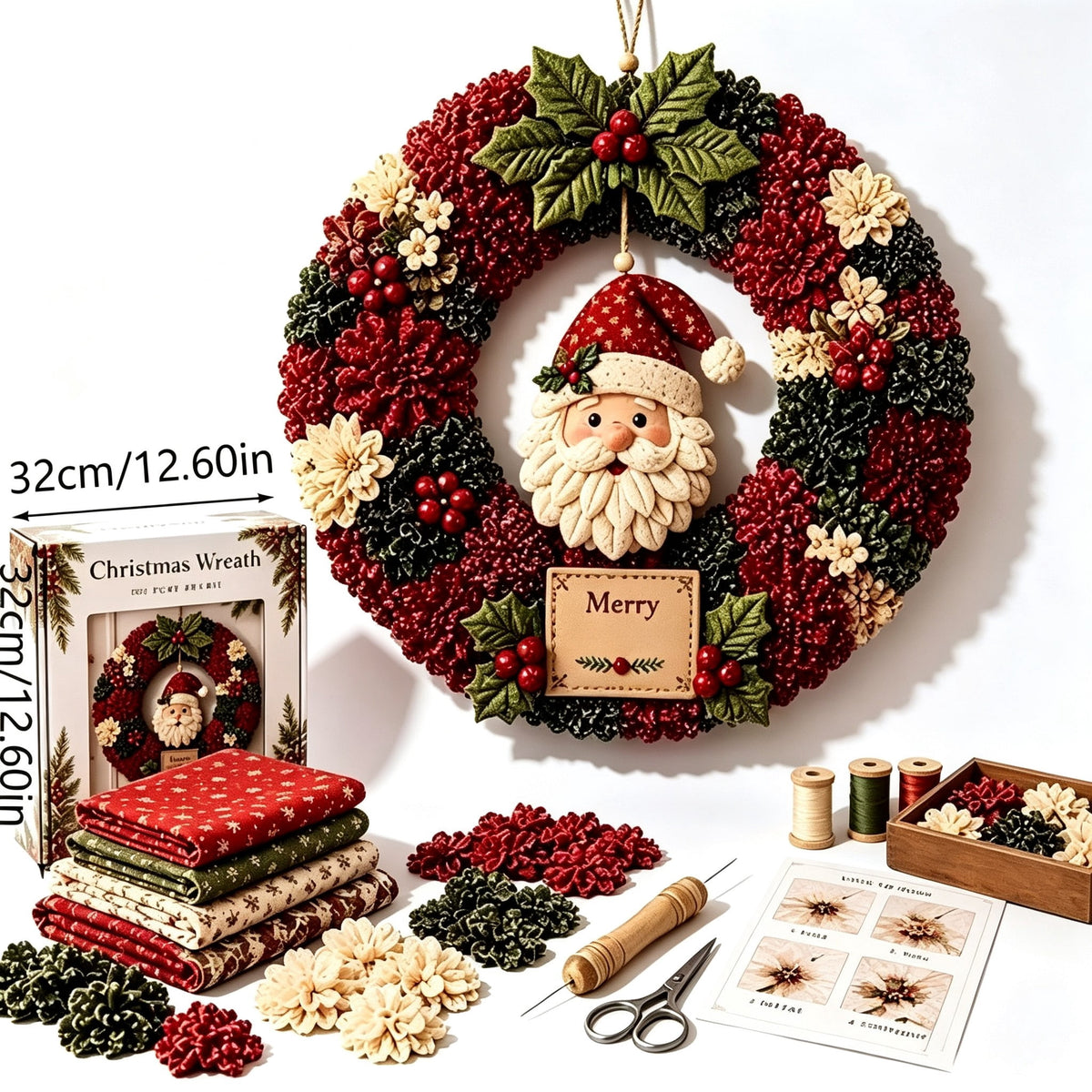 Clearance 3D Christmas Wreath Fabric Poke Art Kit, Jesus Poke Art Kits for Adults, Christmas Wreaths Ornament Making Kit for Front Door