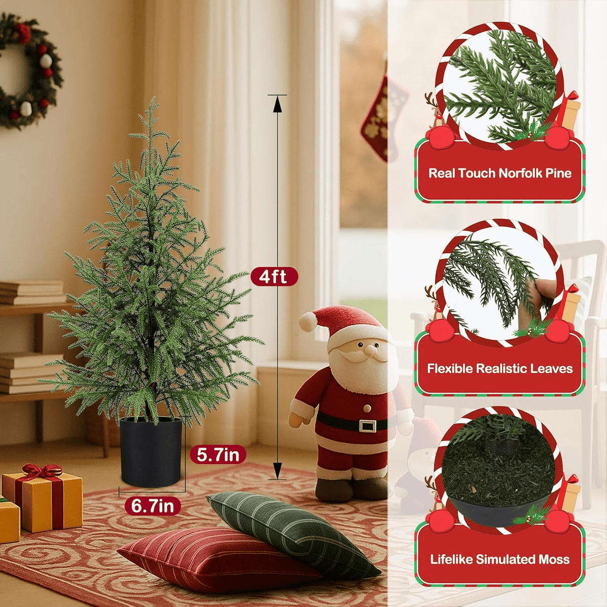 2FT Pre-Lit Artificial Christmas Tree, Lifelike Cypress Potted Xmas Tree with 100 Twinkle LED Lights for Family Fun Indoor Holiday Decor for Indoor