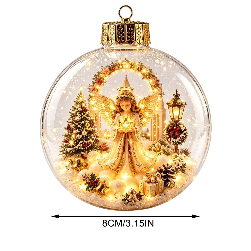 Glowing Christmas Scene Ornament Clearance, 3.15 Inch Light Up Mini Holiday Bauble with Warm LED, Xmas Tree Hanging Decor for Window Mantel Shelf