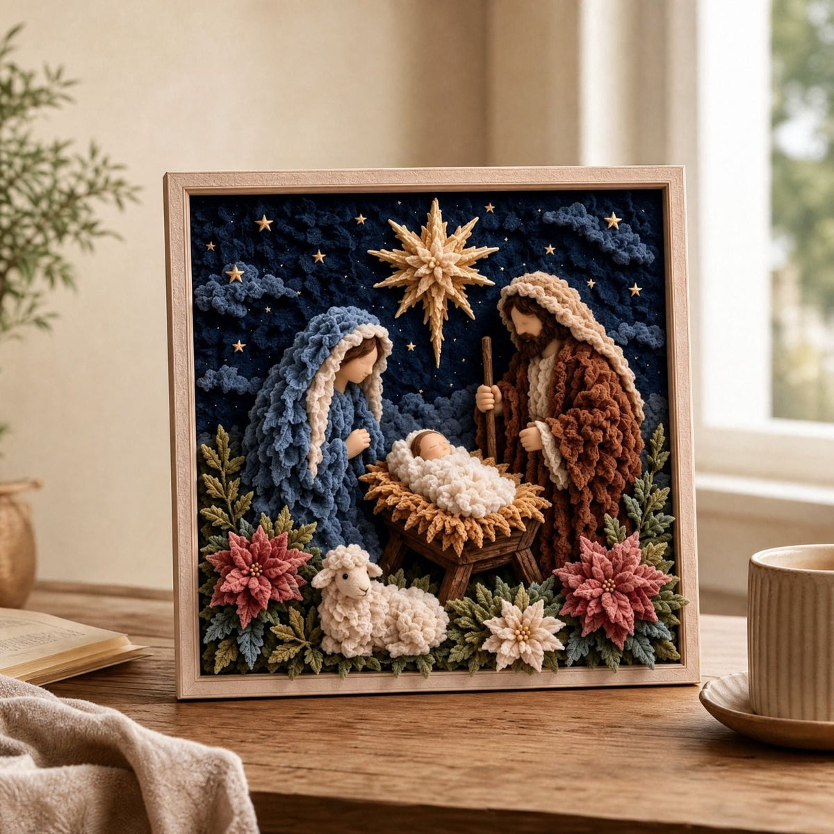 Clearance 3D Christmas Wreath Fabric Poke Art Kit, Jesus Poke Art Kits for Adults, Christmas Wreaths Ornament Making Kit for Front Door