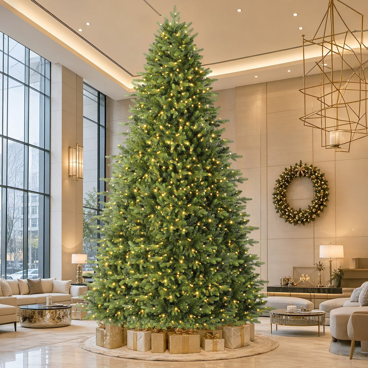 Lolsea 5.5ft Prelit Noble Fir Artificial Christmas Tree with Remote Control, Timer and Warm White & Multi-Color Lights