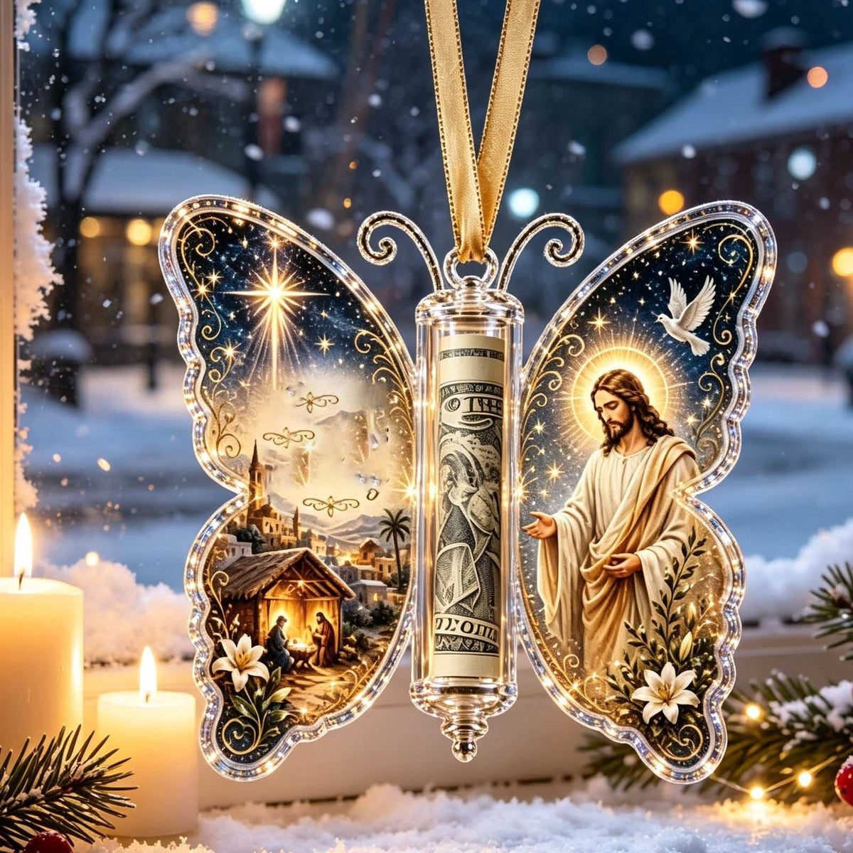 Christmas Cash Gift Stocking Shaped Ornament, Crystal-Clear Cash Holder Ornament with Xmas Stocking Design, Hanging Money Keepsake for Christmas Tree Wreath Garland, Surprise for Family Friends (F)