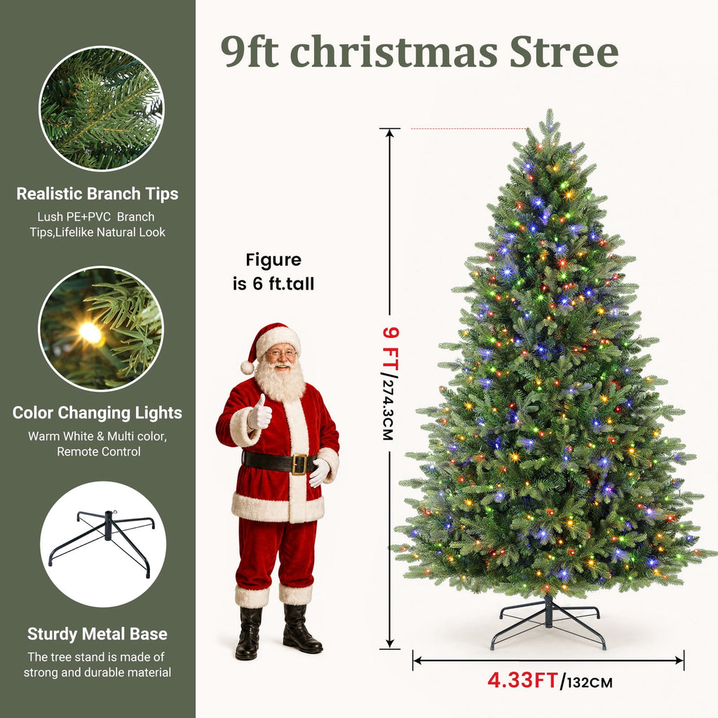 Lolsea 5.5ft Prelit Noble Fir Artificial Christmas Tree with Remote Control, Timer and Warm White & Multi-Color Lights