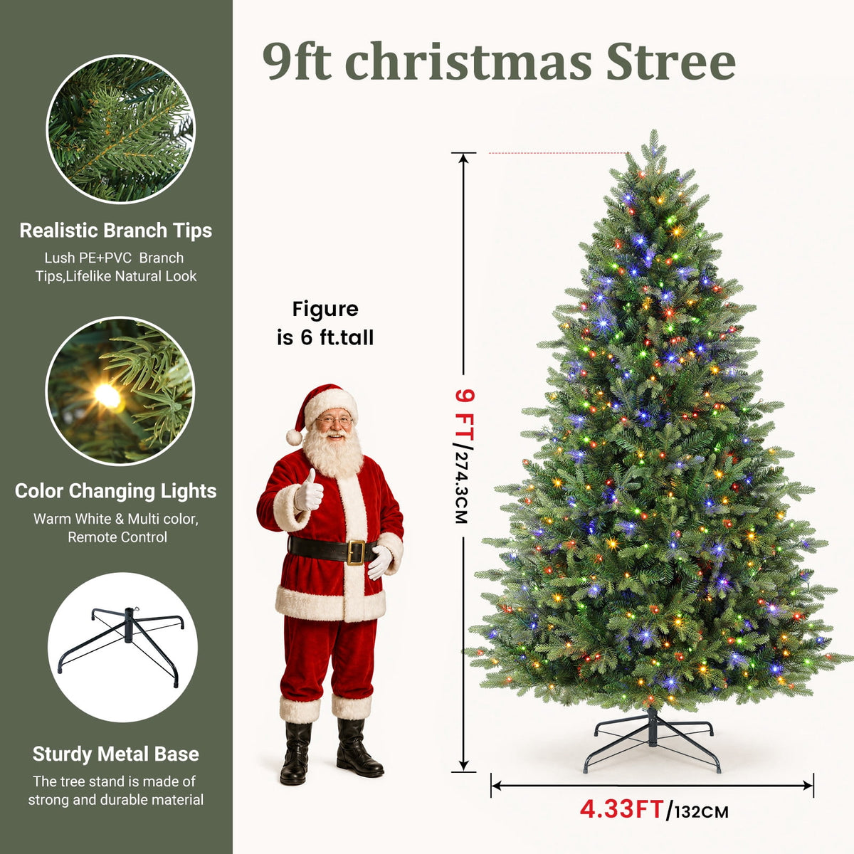 Lolsea 5.5ft Prelit Noble Fir Artificial Christmas Tree with Remote Control, Timer and Warm White & Multi-Color Lights